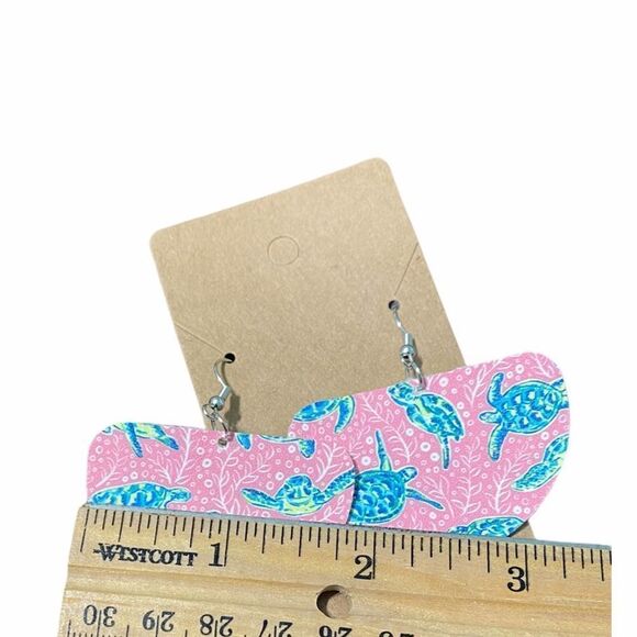 Statement Earrings Sea Turtle Dangle Drop Slip On Earrings Half Circle Pink Blue - Picture 4 of 5